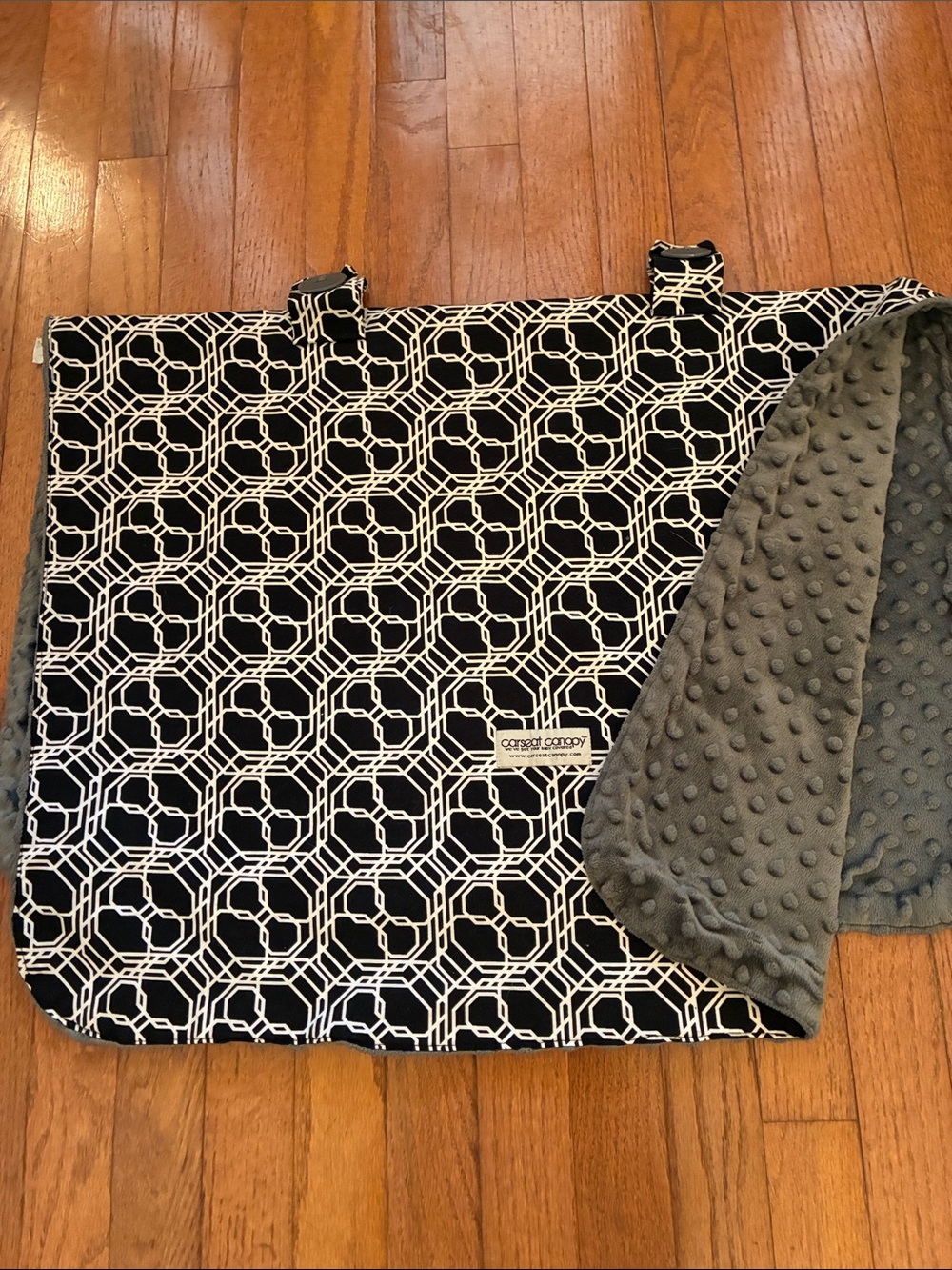 Car Seat Cover Black & White Geometric with Grey Minky Backing
